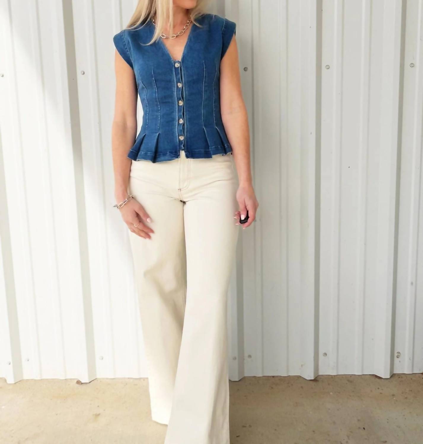 Button Down Sleeveless Peplum Top