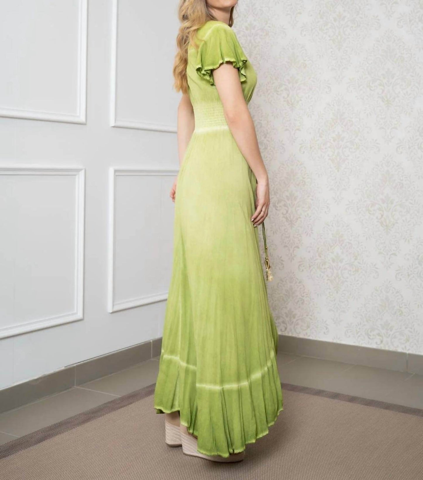 Original USA - MINERAL WASH BUTTERFLY SLEEVE HIGH LOW MAXI DRESS - Rack Hunt -