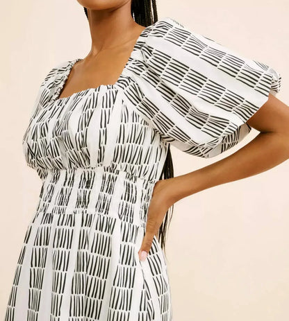 Maeve - Puff Sleeve Square Neck Smocked Midi Dress - Petite - Rack Hunt