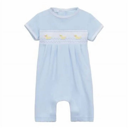 Girl's Little Ducklings Smocked Short Playsuit