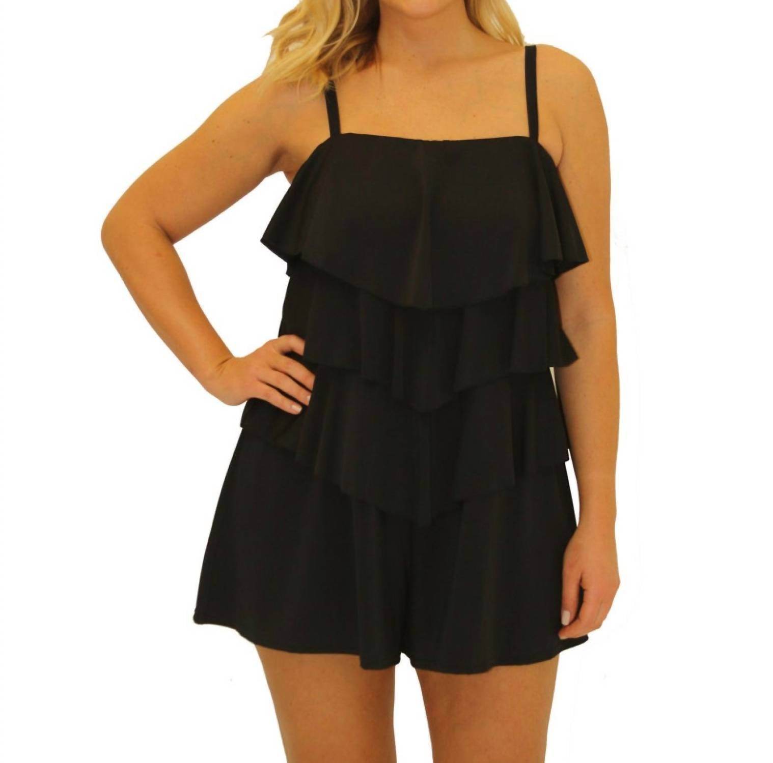 Fit 4 U - Plus Size Triple Tiered Bandeau Romper One Piece Swimsuit - Rack Hunt
