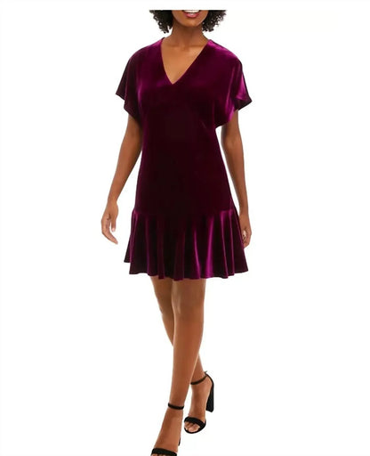 Taylor - V-neck Velvet Solid Fit And Flare Dress - Rack Hunt