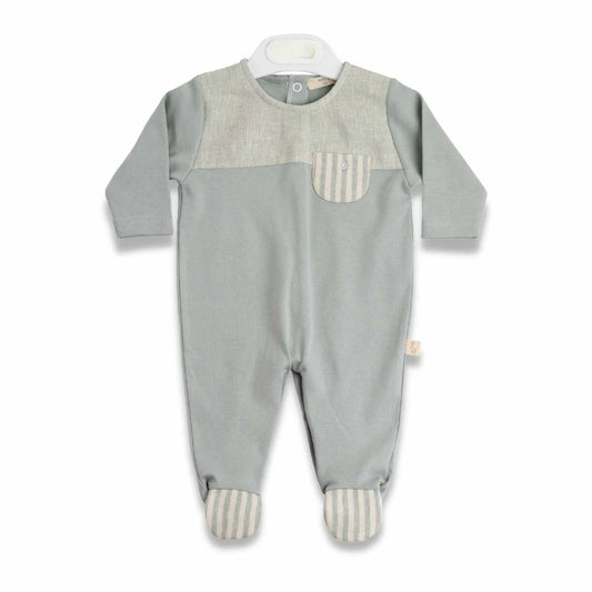 Baby Boys Long Sleeve Footie With Striped Pocket