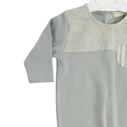 Baby Boys Long Sleeve Footie With Striped Pocket