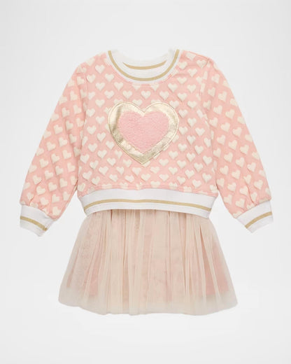 Girl's Faux Fur Heart Twofer Dress