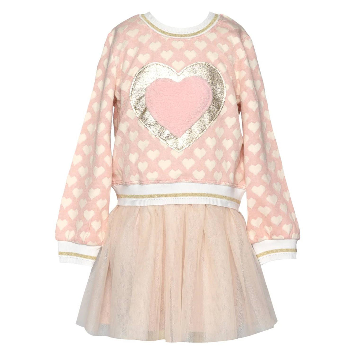Girl's Faux Fur Heart Twofer Dress
