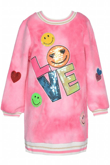 Girls Long Sleeve Love Trim Dress