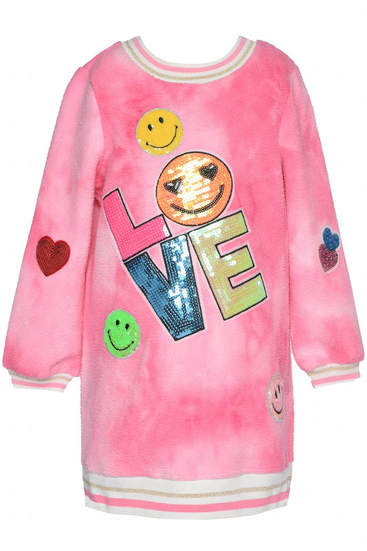 Girls Long Sleeve Love Trim Dress