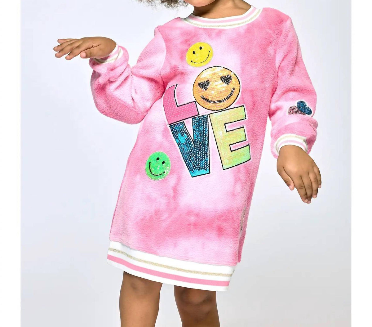 Girls Long Sleeve Love Trim Dress
