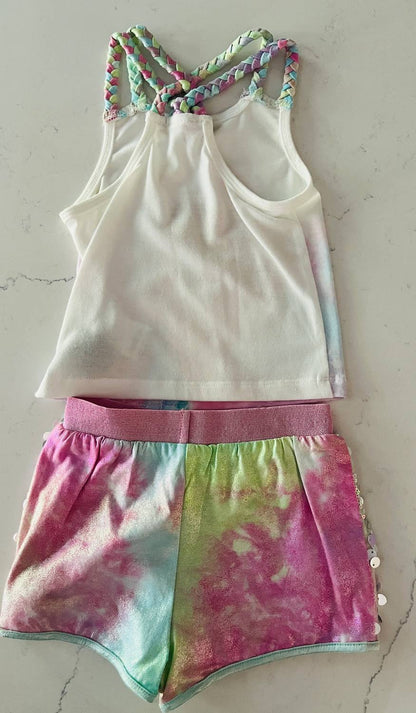 Girls Two-Piece Mermaid Tail Top With Iridescent Shorts
