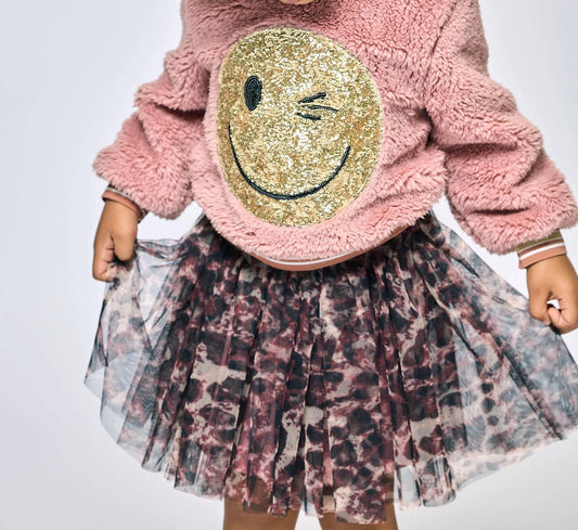 Girls Two-Piece Smiley Face Sweater With Tulle Skirt