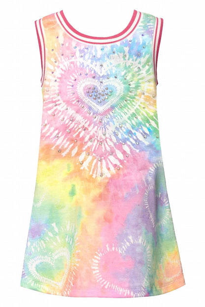Little Girls Sleeveless Tie-dye Heart Motif Dress