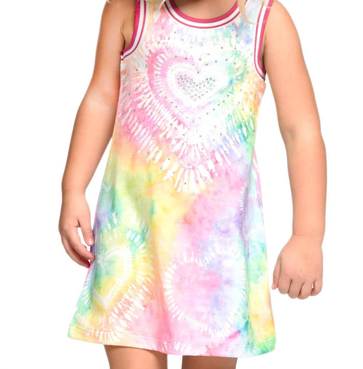 Little Girls Sleeveless Tie-dye Heart Motif Dress