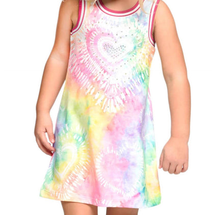 Little Girls Sleeveless Tie-dye Heart Motif Dress