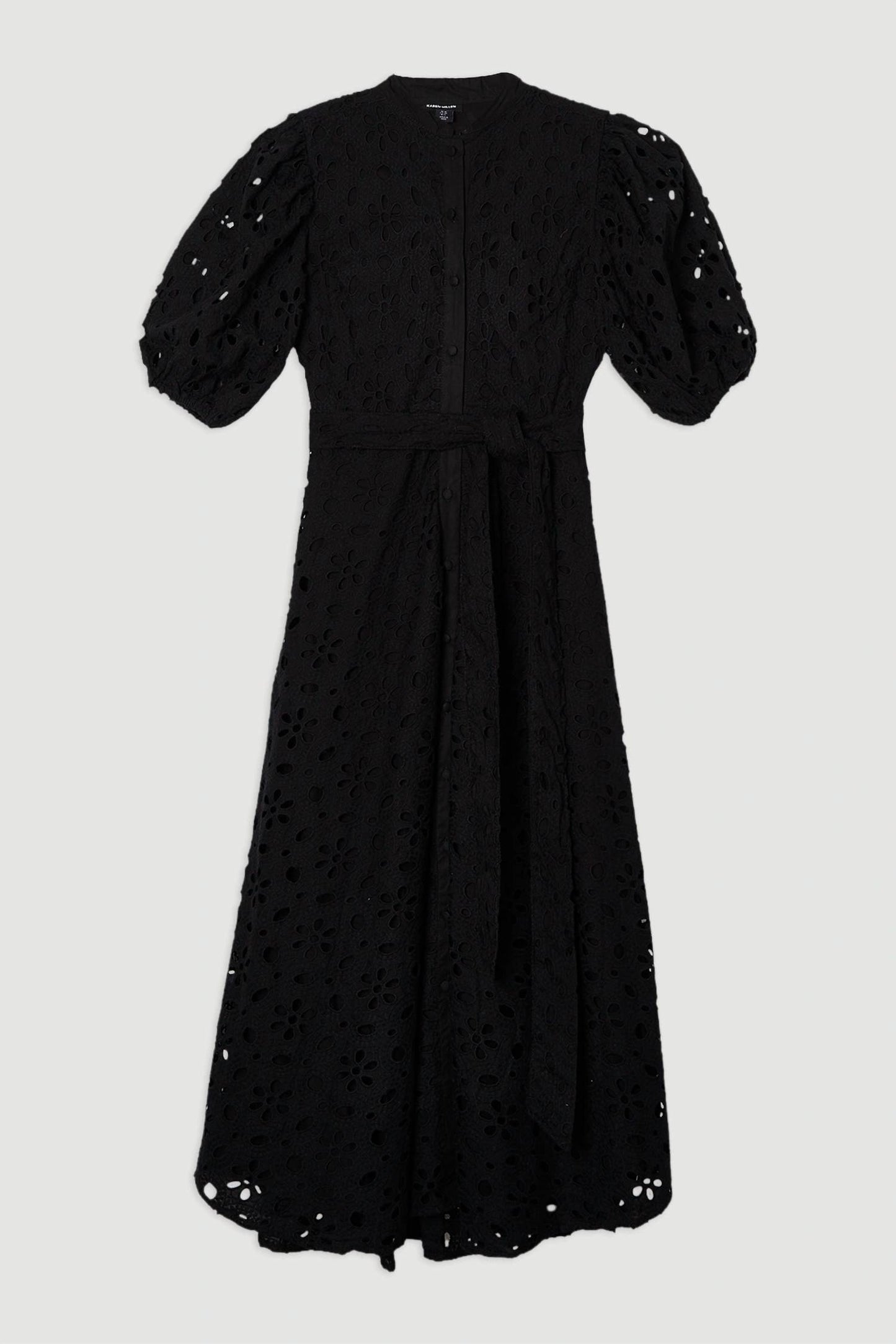 Cotton Broderie Belted Short Sleeve Woven Midi Dress