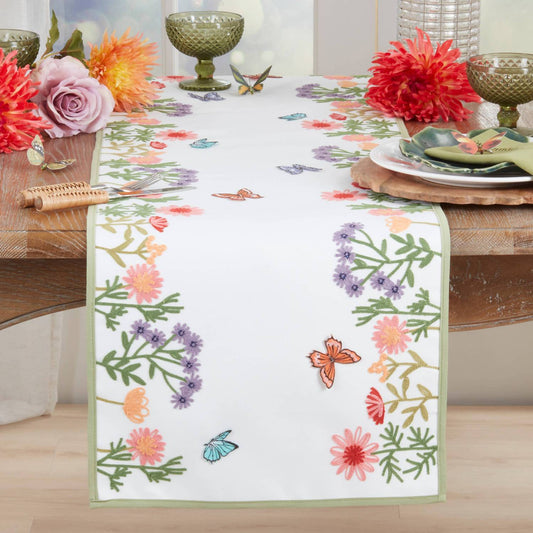 Embroidered Floral Butterfly Decorative Table Runner