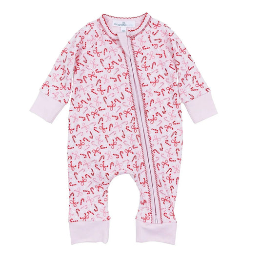 Girls Candy Cane Zipper Footie