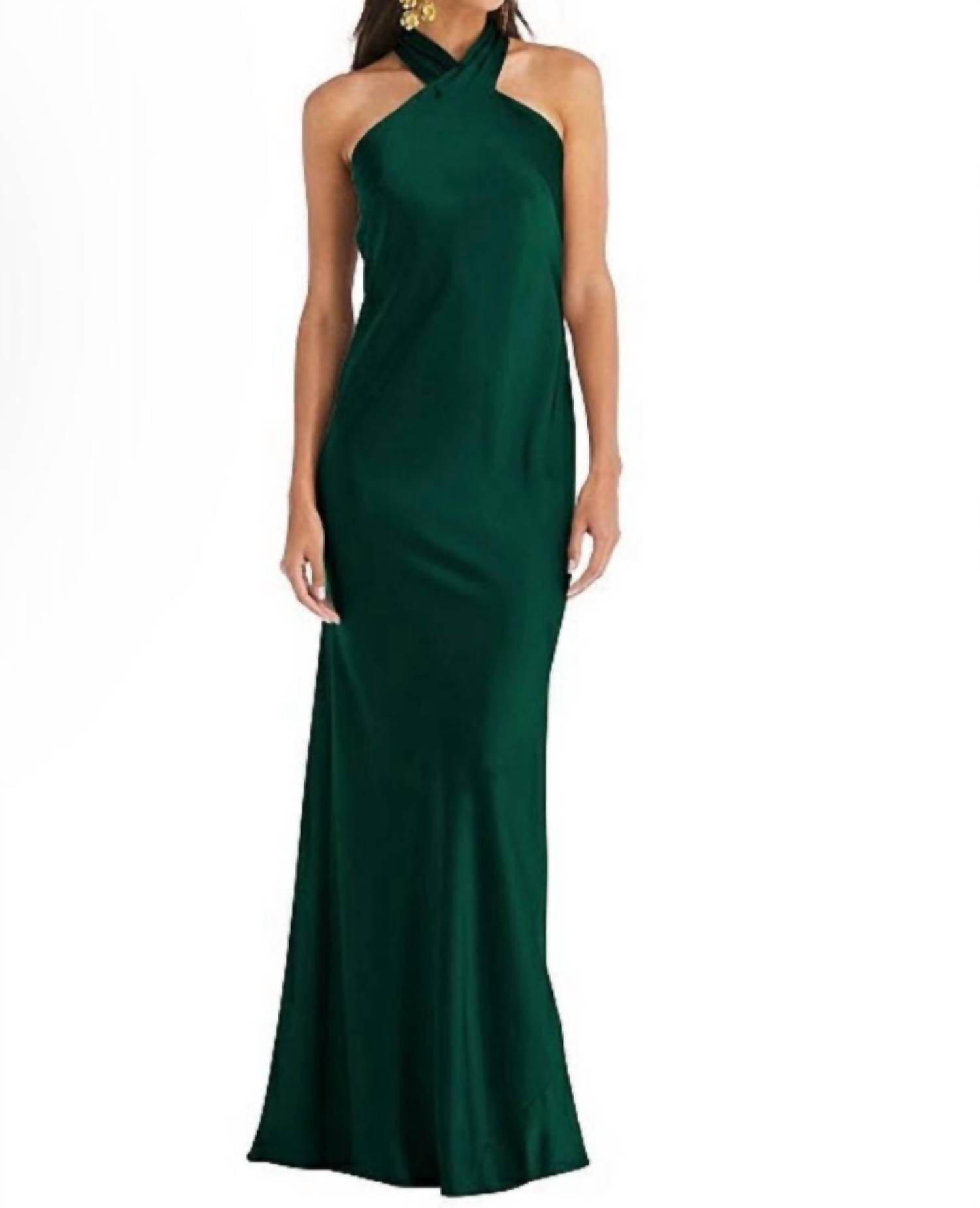 Dessy - Twist Halter Charmeuse Maxi Dress - Rack Hunt -