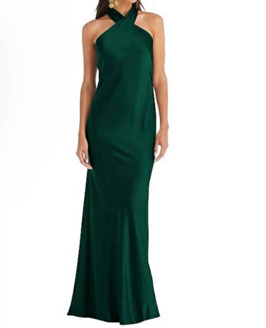 Dessy - Twist Halter Charmeuse Maxi Dress - Rack Hunt -