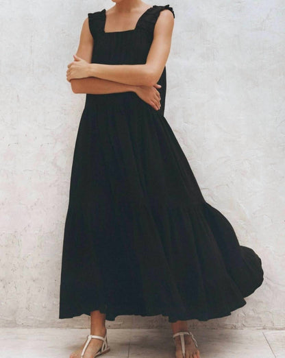 La Palma Ruffle Linen Maxi Dress