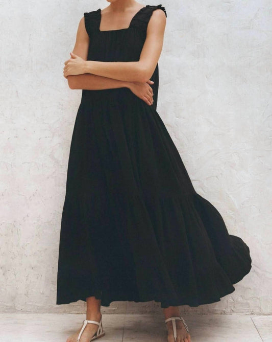 Bali Lane Women's La Palma Ruffle Linen Maxi Dress in Black