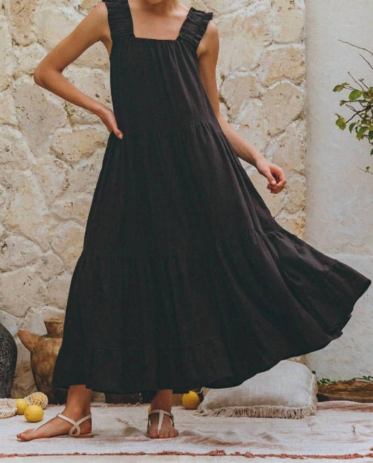 Bali Lane Women's La Palma Ruffle Linen Maxi Dress in Black - view 2