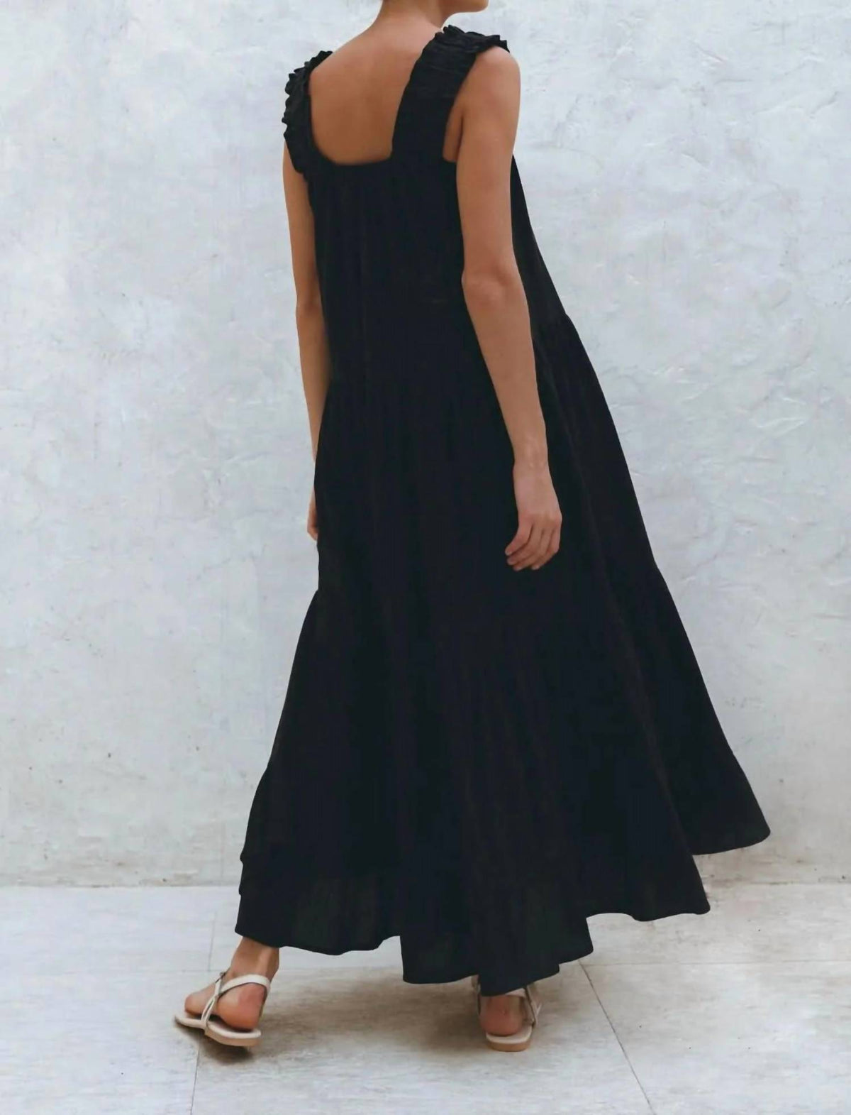 La Palma Ruffle Linen Maxi Dress