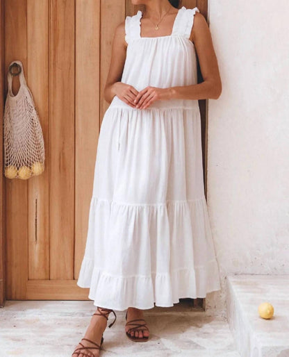 La Palma Ruffle Linen Maxi Dress