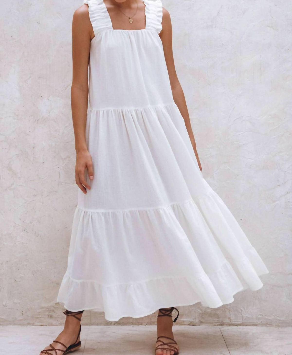 La Palma Ruffle Linen Maxi Dress