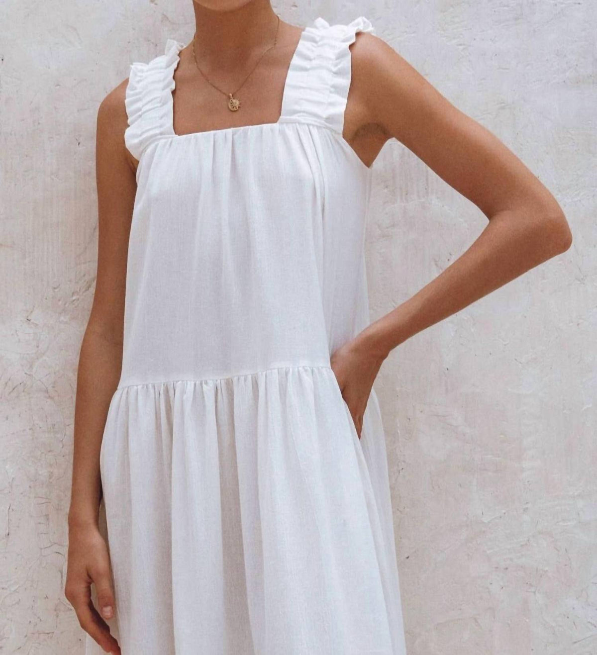 La Palma Ruffle Linen Maxi Dress