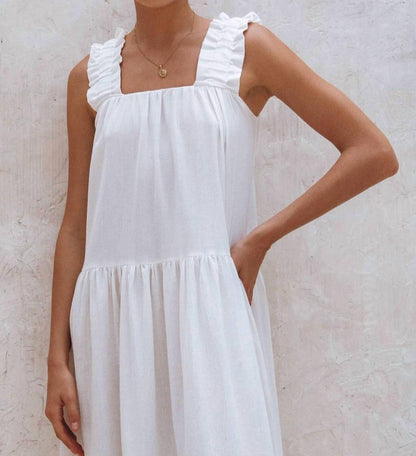 La Palma Ruffle Linen Maxi Dress