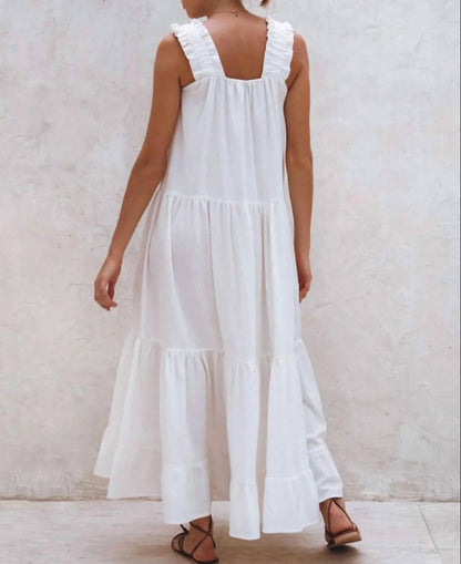 La Palma Ruffle Linen Maxi Dress