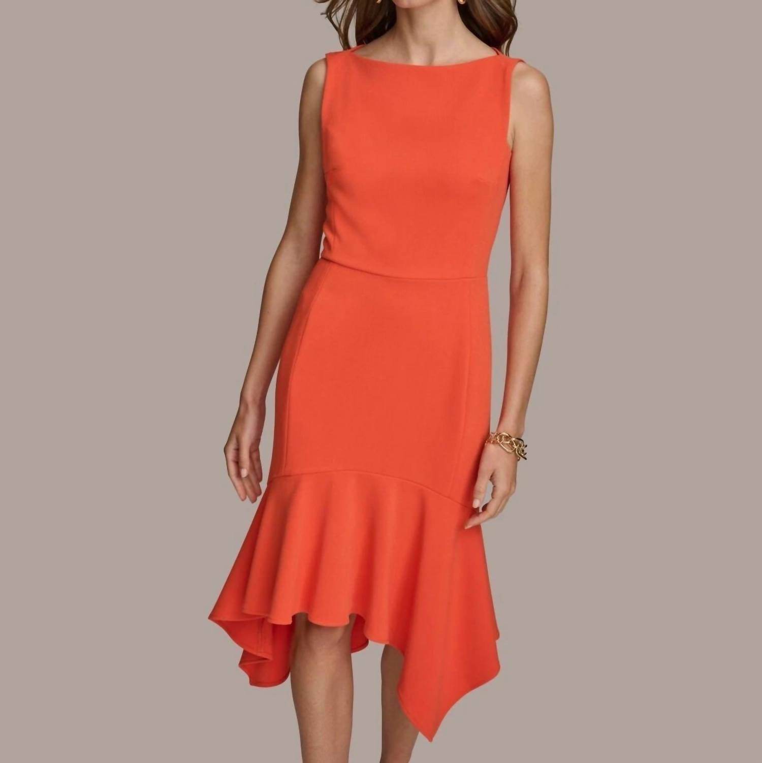Donna Karan - Boat-neck Sleeveless Ruffled-hem Sheath Dress - Rack Hunt -