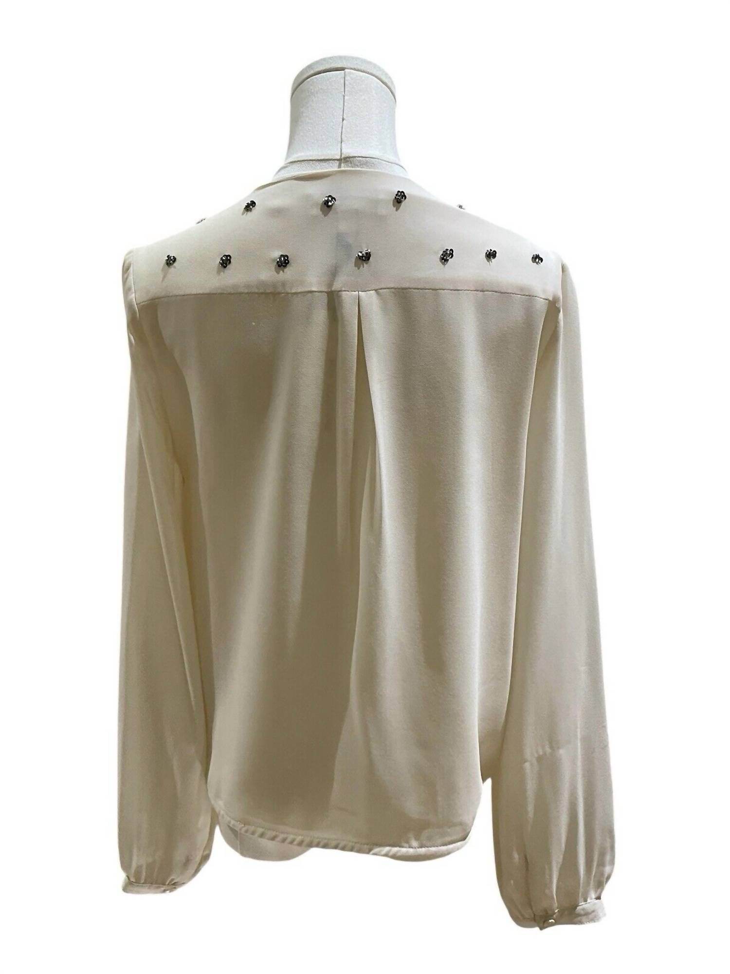 MM Couture - Women's Beaded Chiffon Double Breasted Faux Wrap Blouse - Rack Hunt -
