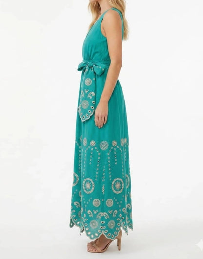 Jade Eyelet Embroidered Sleeveless Maxi Dress