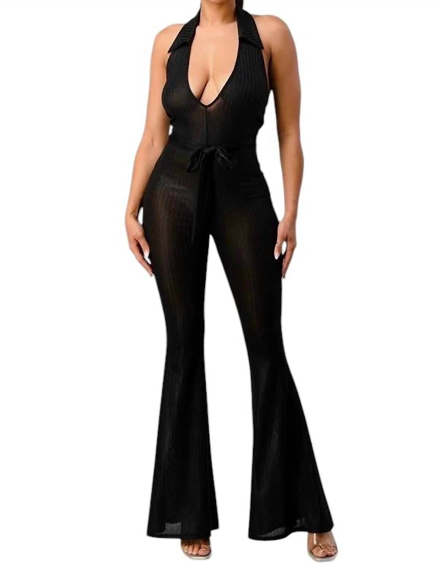 Aced It - Lurex Rib Deep V-Line Disco Jumpsuit - Rack Hunt