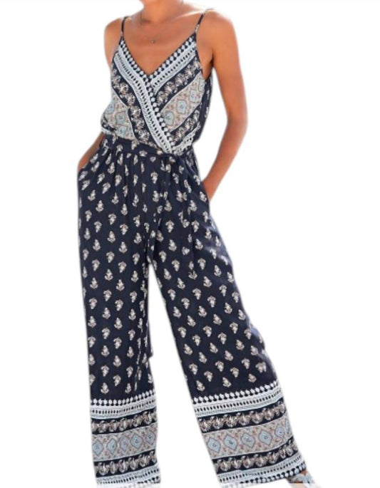 Patterned V-neck Jumpsuit