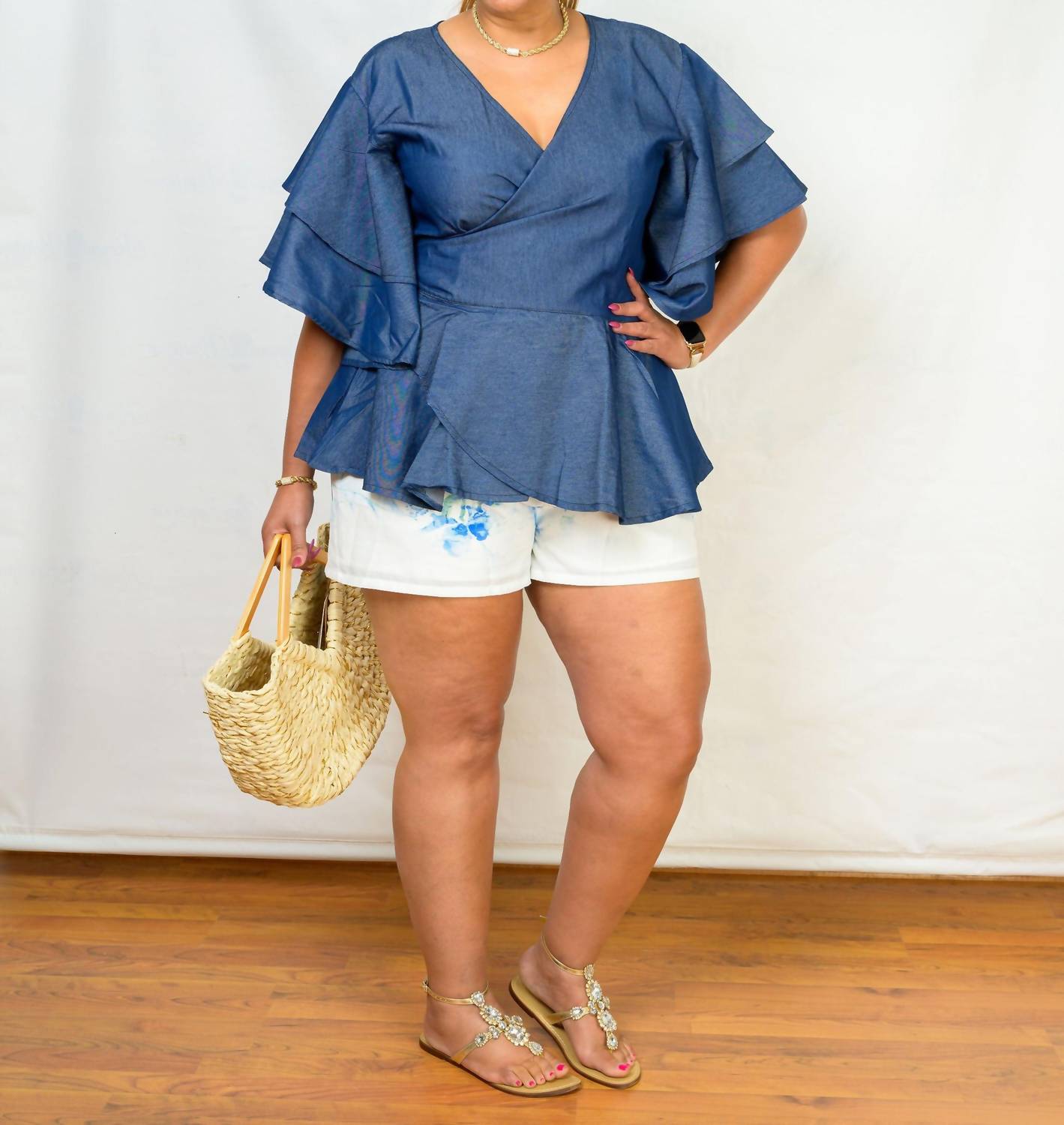 Denim Wrap Blouse