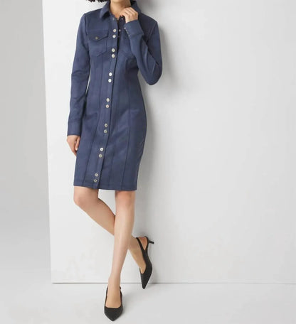 White House Black Market - Long Sleeve Faux Suede Shacket Dress - Rack Hunt