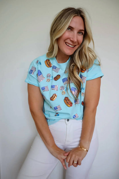 July 4th Sequin Flag & Bbq Tee
