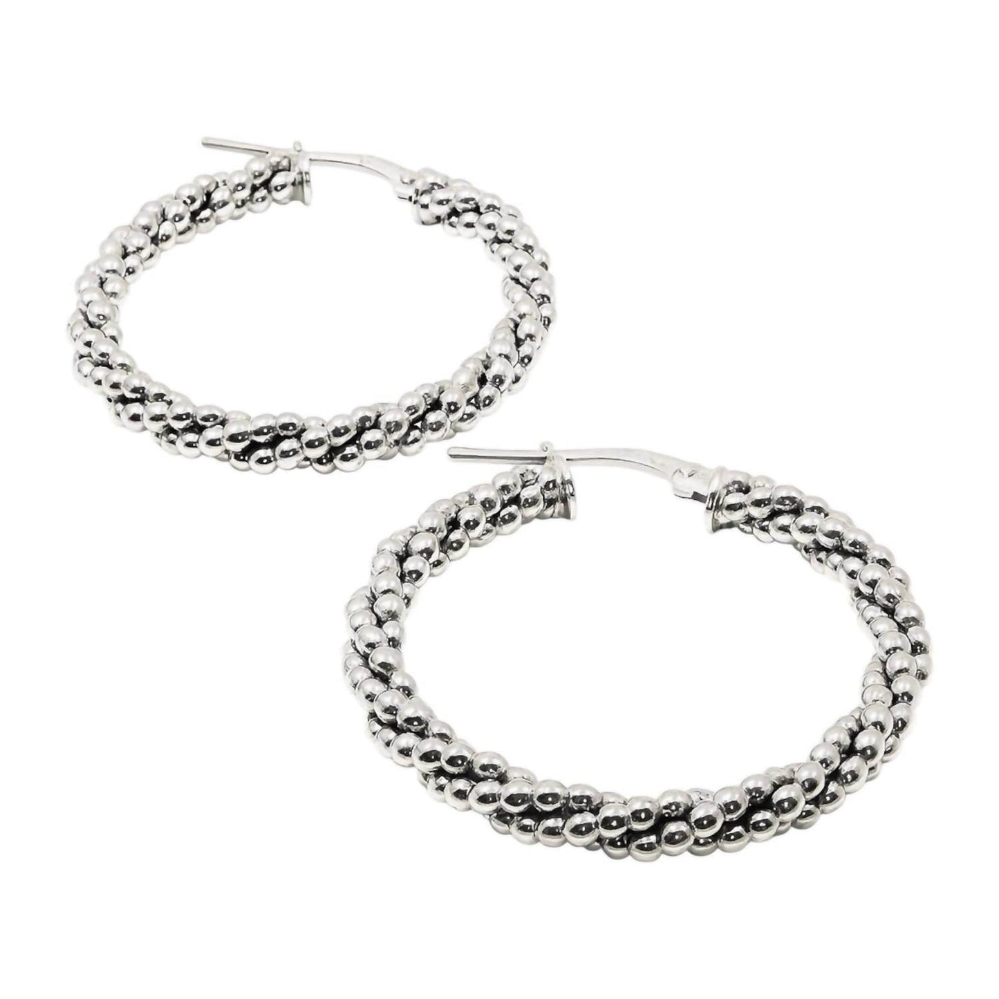 Allyanna Gifts - Women's Rhodium Beaded Twisted Round Hoop Earrings - Rack Hunt