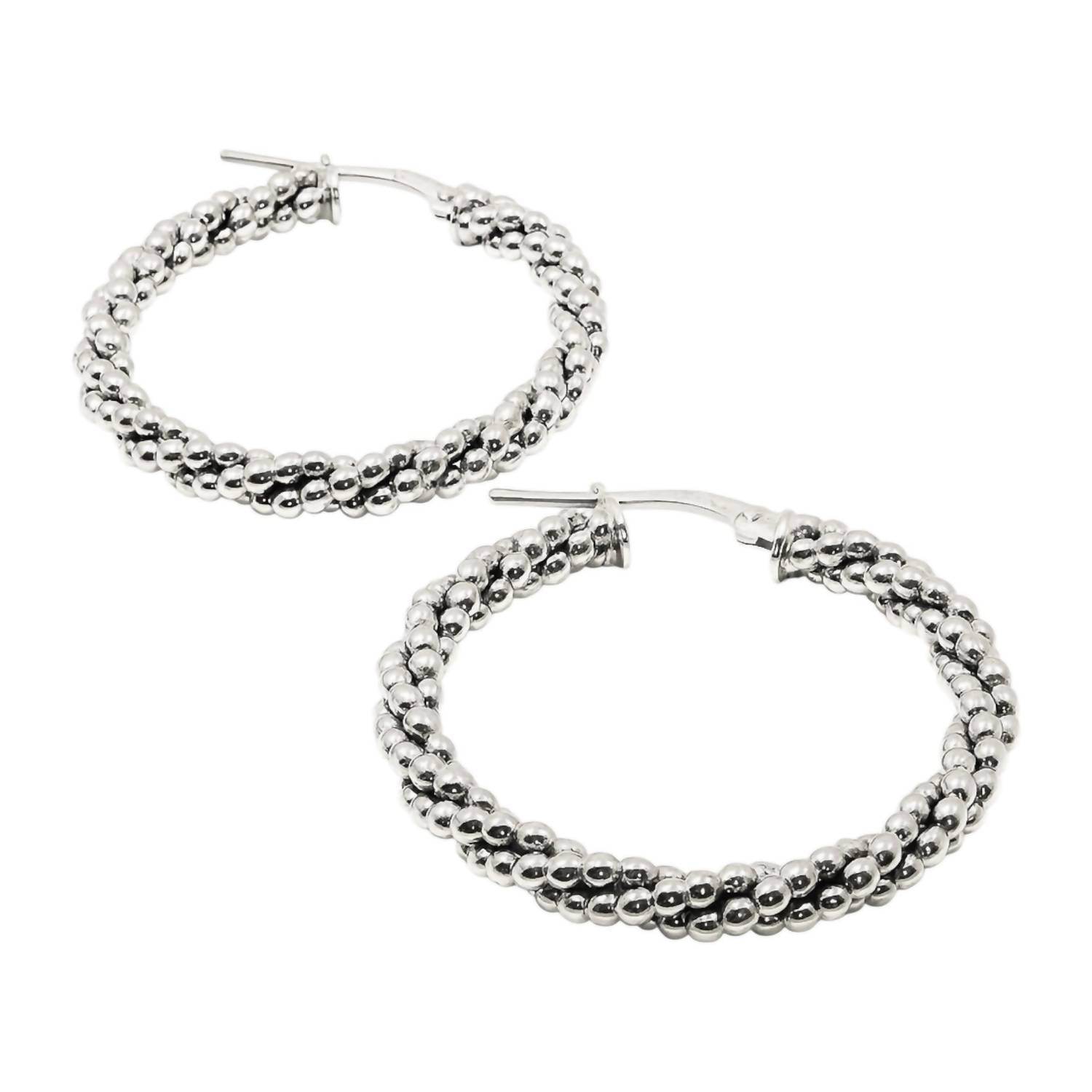 Allyanna Gifts - Women's Rhodium Beaded Twisted Round Hoop Earrings - Rack Hunt