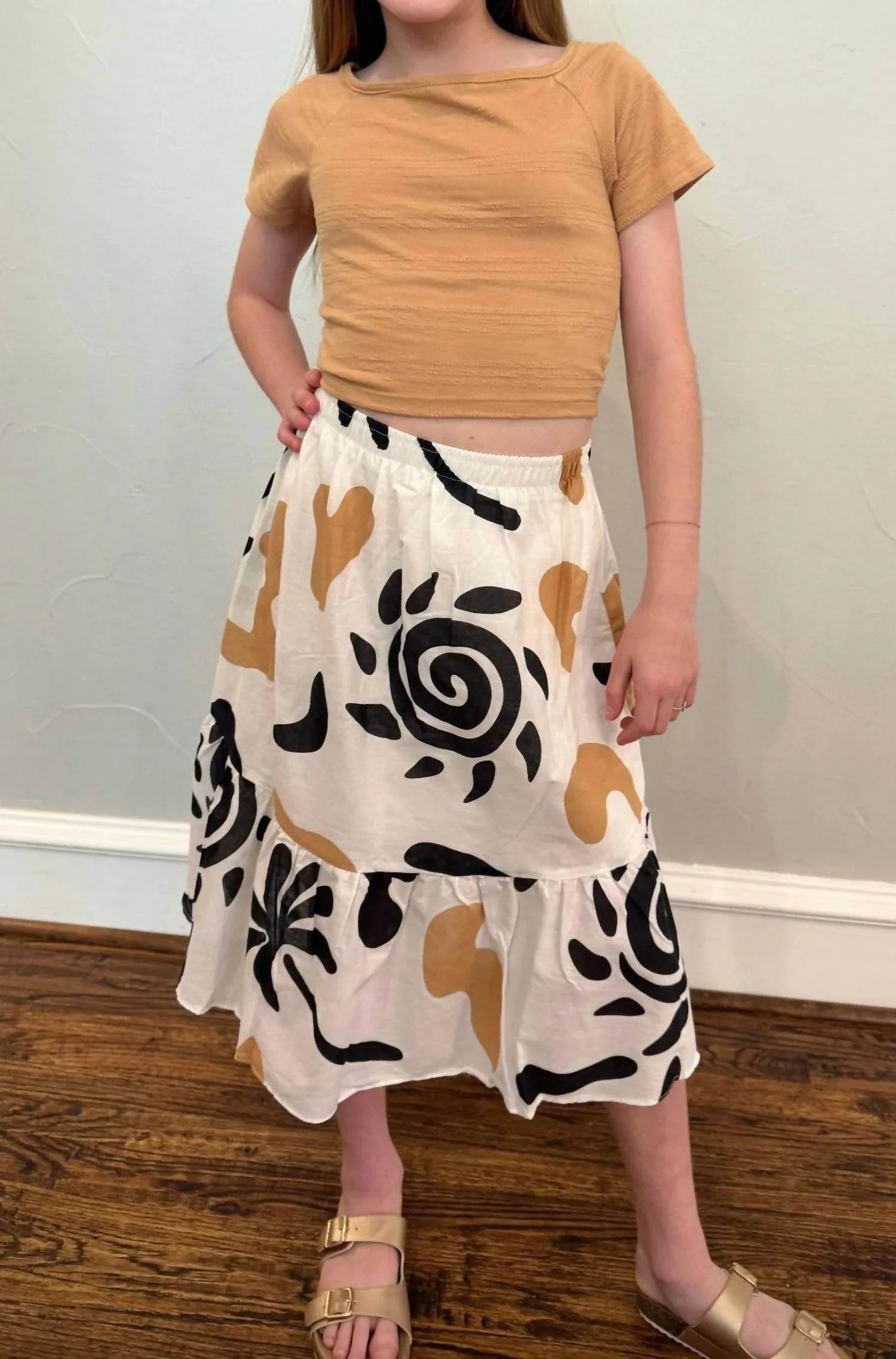 Nanai - Girl's Chic Boxy Tee & Printed Skirt Set - Rack Hunt