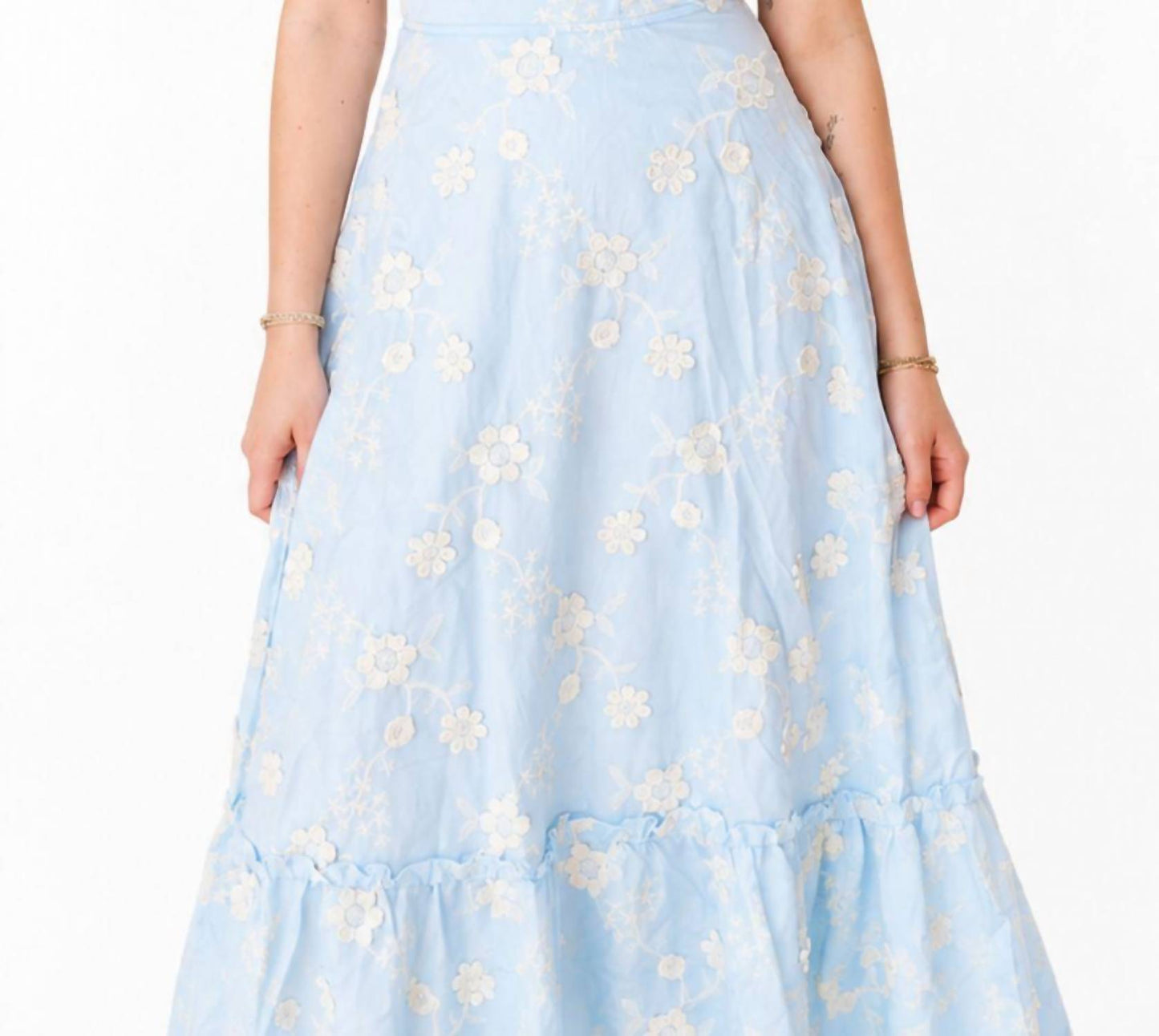 EMBROIDERY LACE UP BACK BUSTIER MIDI DRESS