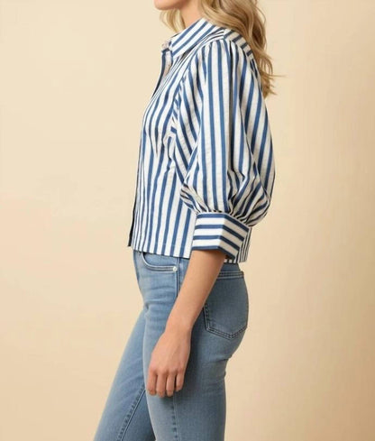 Puff Short Sleeve Striped Blouse