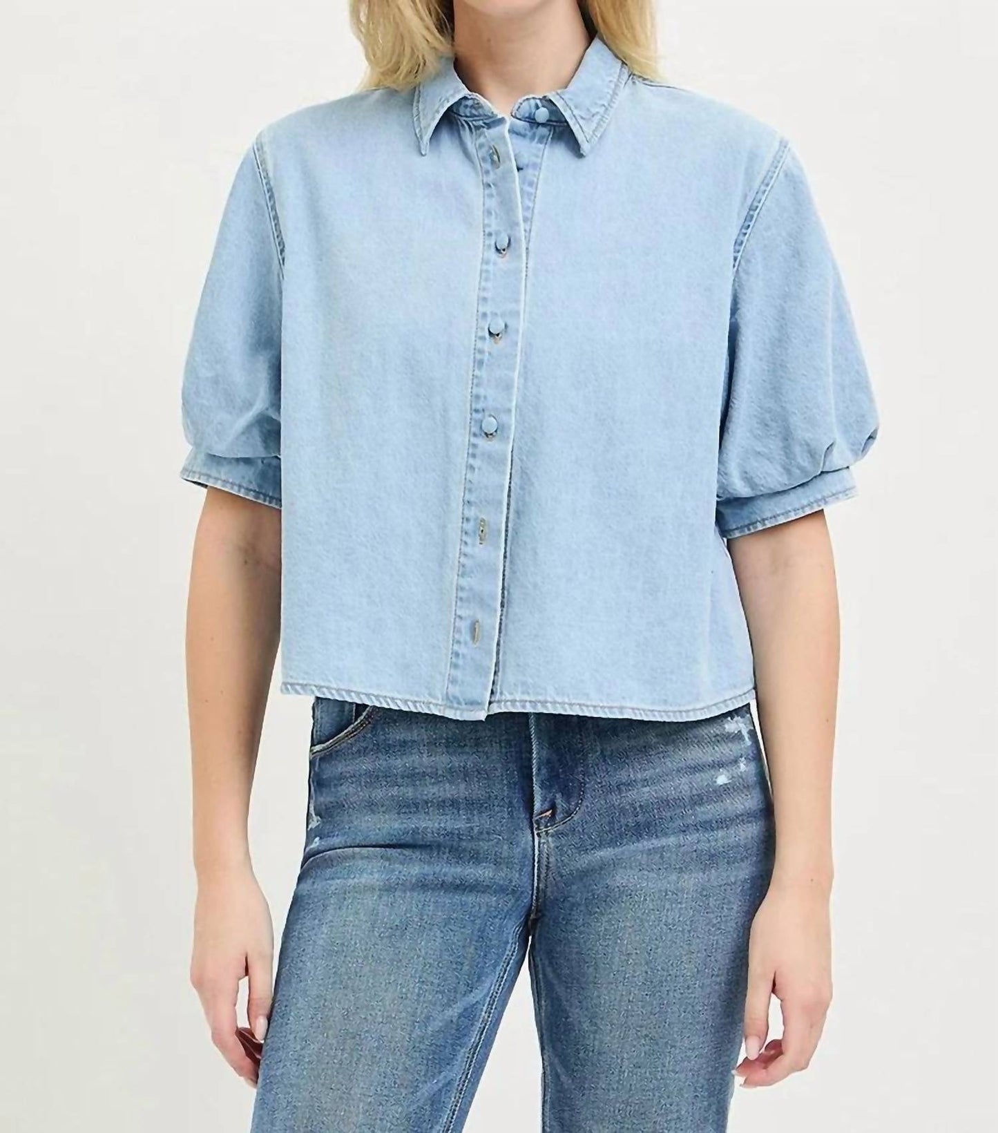 Denim Puff Top