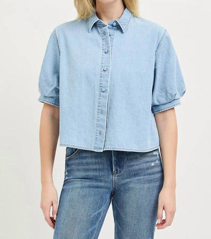 Denim Puff Top