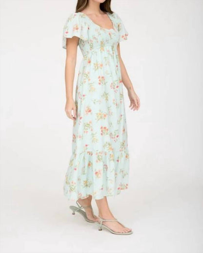 Floral Bell Sleeve Smocked Bust Midi Dress