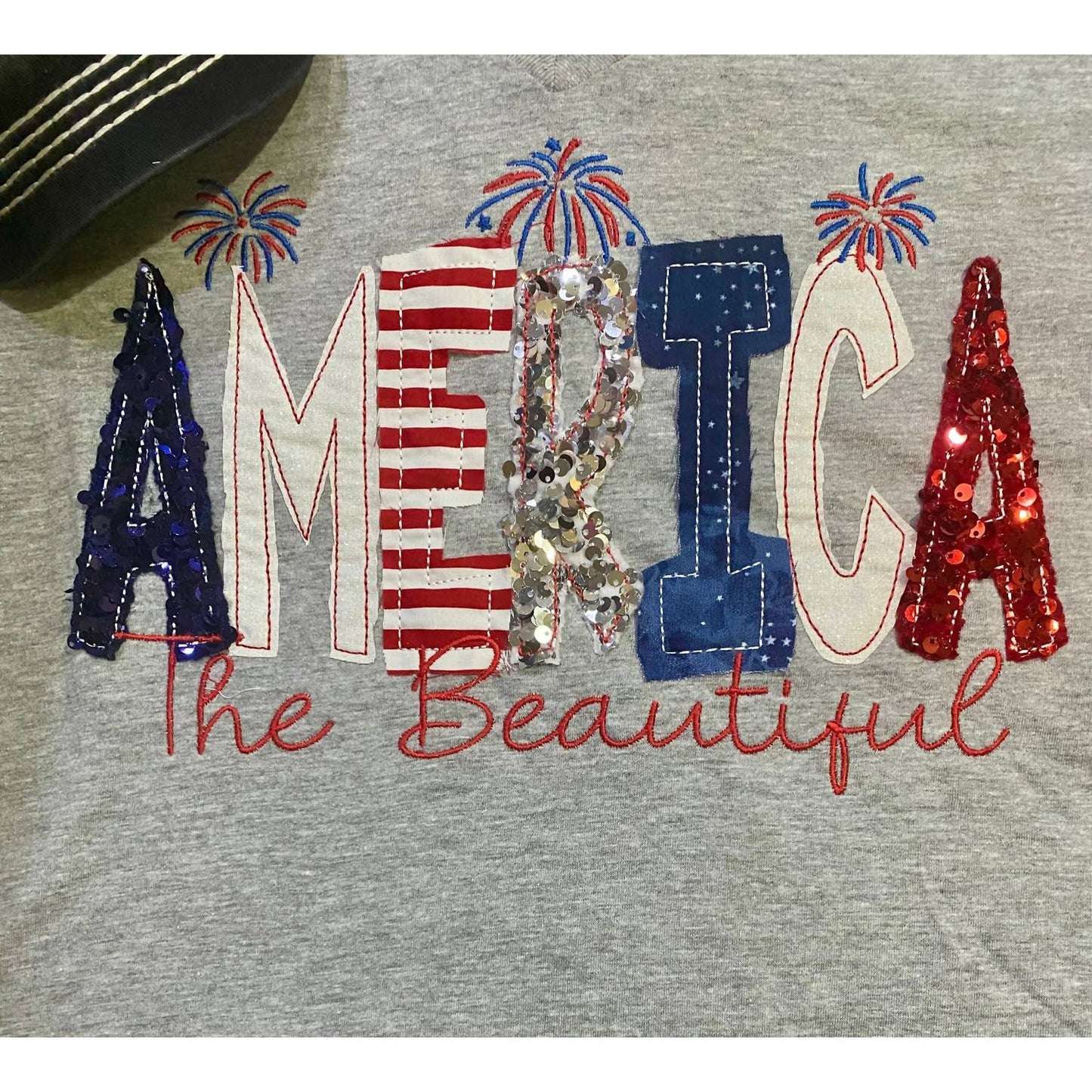 Women's America The Beautiful Sequin Patriotic V Neck Tee