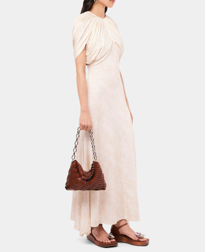 Long Dress with Feather Print and Draping Details